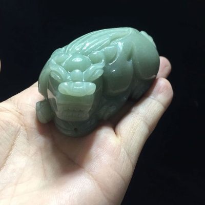 佘太翠玉老料满绿高翠把件小摆物招财如意——精工貔貅
