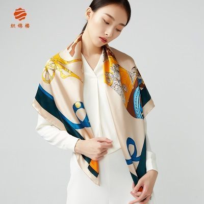 织锦楼真丝大方巾丝巾女时尚潮牌新款薄款丝绸缎面桑蚕丝围巾礼品