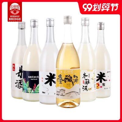 女生酒苏州桥米酒桂花米露桃花冬酿清酒少女微醺晚安甜酒6瓶750mL