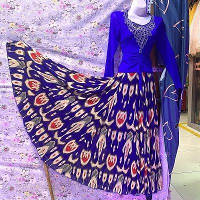 新疆麦西莱普舞蹈女士衣服裙子半截大摆裙子体恤网纱衣服带钻新款