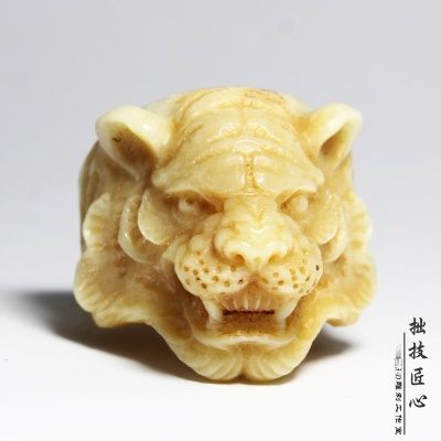 男潮个性霸气天然鹿角雕刻虎头文玩骨雕戒指扳指