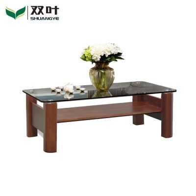 双叶家具 览众系列实木茶几钢化玻璃长方几 客厅家具玻璃茶几实木