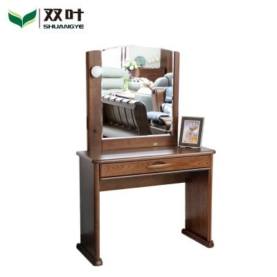 双叶家具 实木梳妆台带灯梳妆镜抽屉妆台 小户型家具红橡木梳妆台