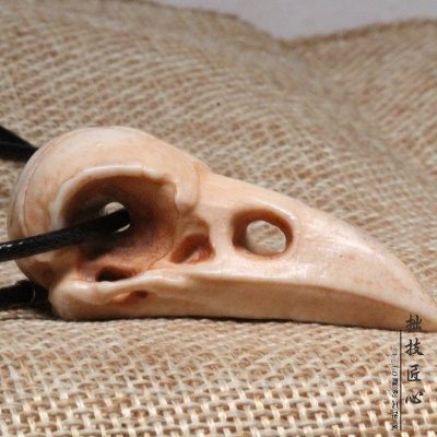 鹿角雕刻哥特乌鸦头骨标本项链项坠吊坠男女文玩星月背云diy配饰