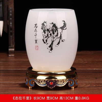 13公分 志在千里笔筒 琉璃玉