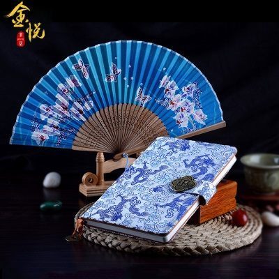 南京特产云锦笔记本丝绸扇子套装