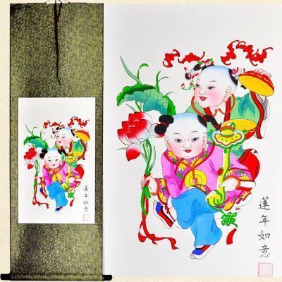 轴画-莲年如意 深绫