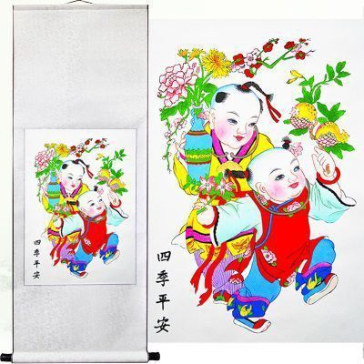轴画-四季平安 白绫