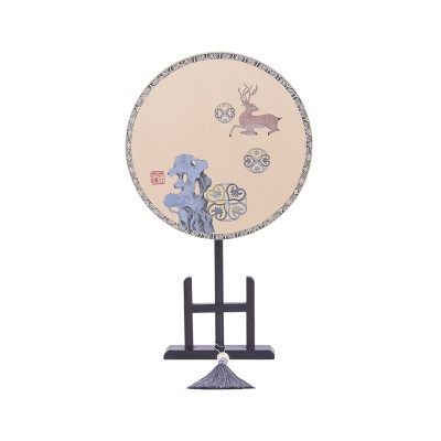鹿栖灵山蜀锦团扇