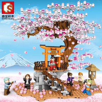 森宝樱花系列旋转小屋武汉大学樱花树屋灯光拼装积木模型女孩礼物